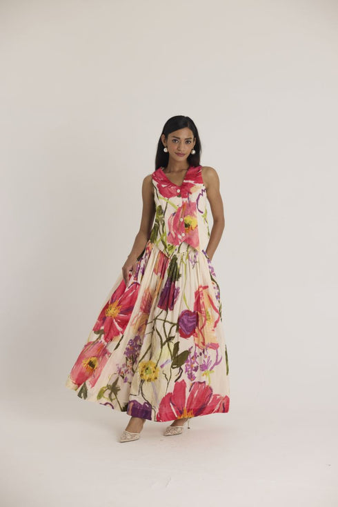 Multi color dolly white waistcoat and skirt set