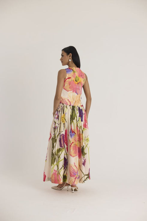 Multi color dolly white waistcoat and skirt set