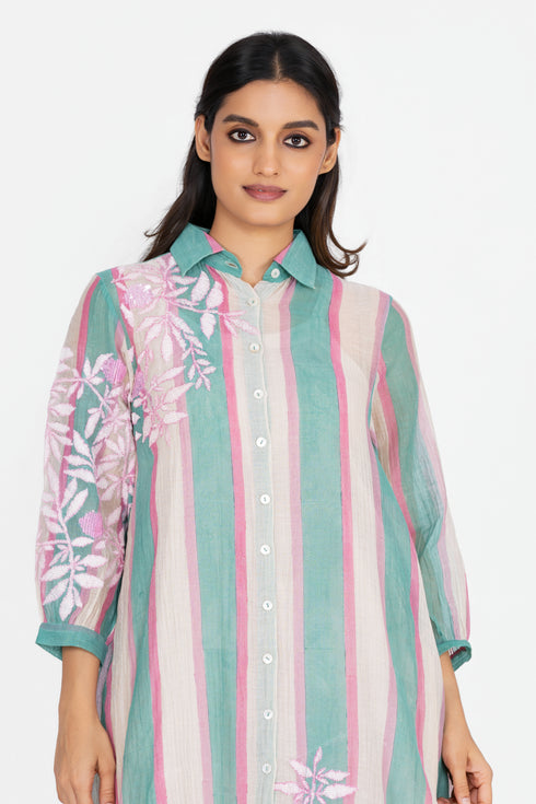 Multicolor embroidered shirt tunic
