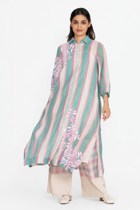 Multicolor embroidered shirt tunic