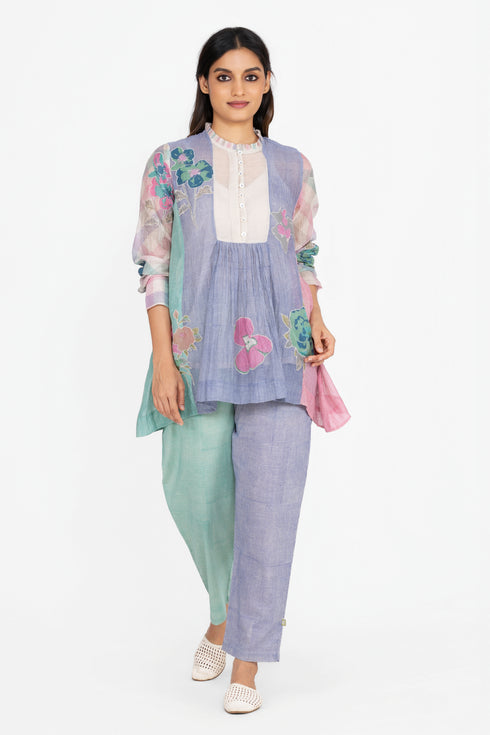 Multicolor floral printed applique top