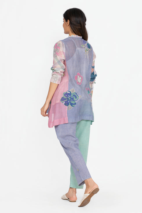 Multicolor floral printed applique top