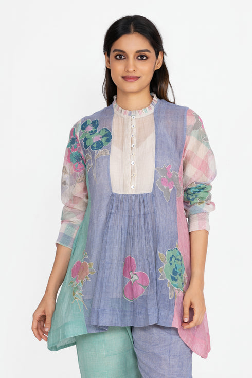 Multicolor floral printed applique top