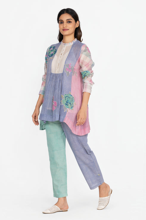 Multicolor floral printed applique top