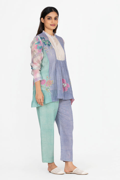 Multicolor floral printed applique top