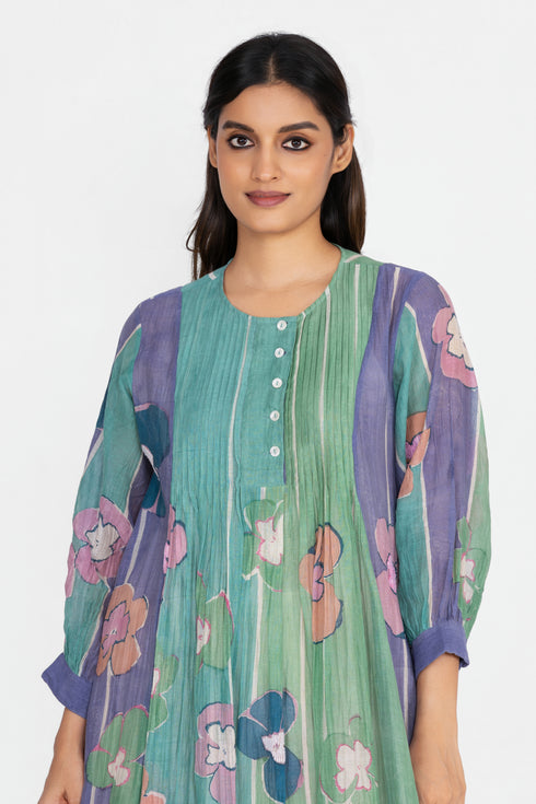Multicolor floral printed sequins tunic dress