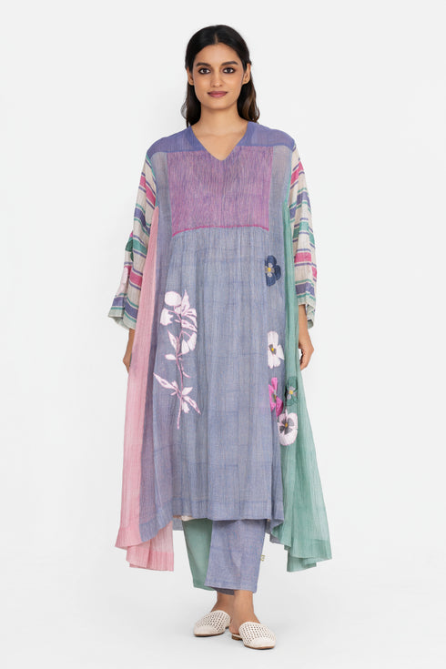 Multicolor floral threadwork dress