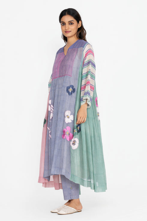Multicolor floral threadwork dress
