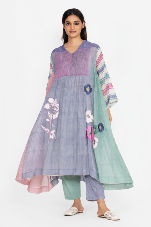 Multicolor floral threadwork dress