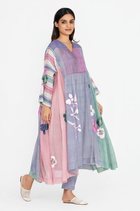 Multicolor floral threadwork dress