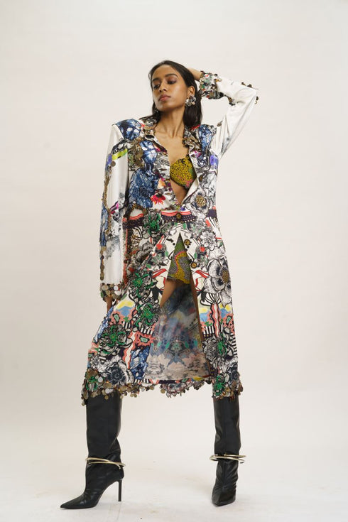 Multi color knee length jacket