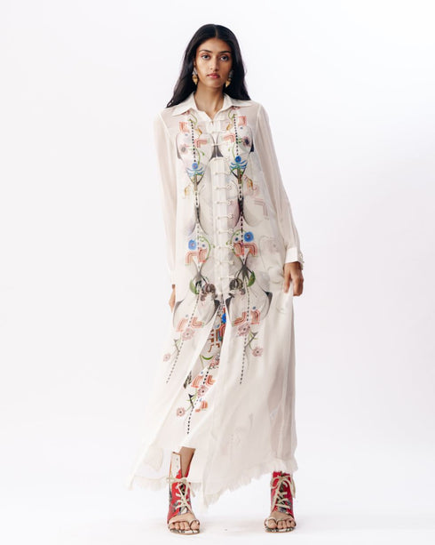 Multicolor layered slip dress and shirt set