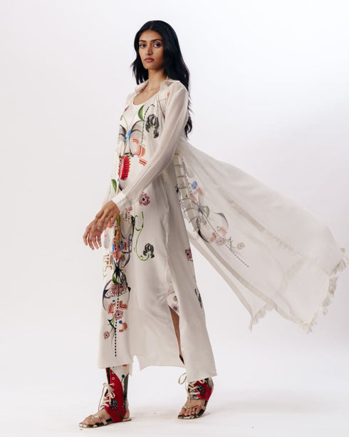 Multicolor layered slip dress and shirt set