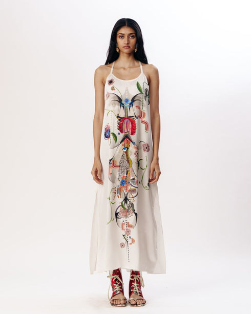 Multicolor layered slip dress and shirt set