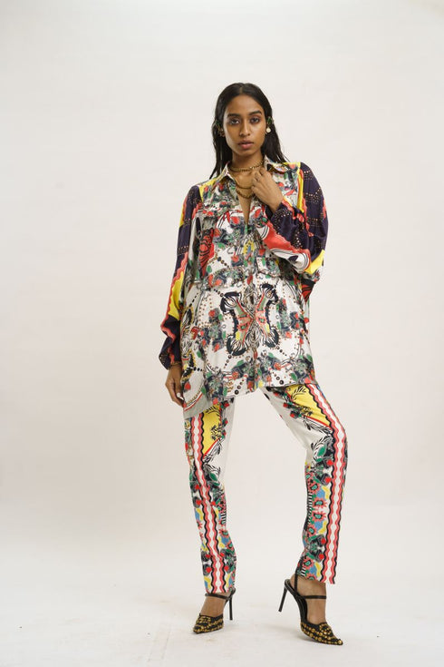 Multi color oversized safari shirt with pants