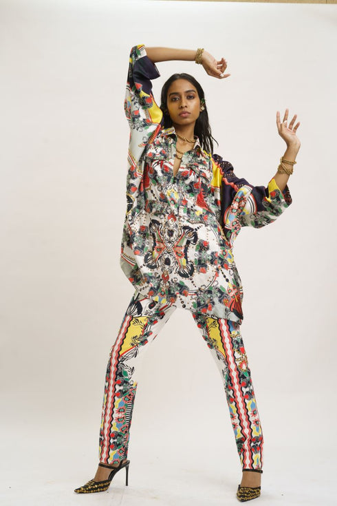 Multi color oversized safari shirt with pants