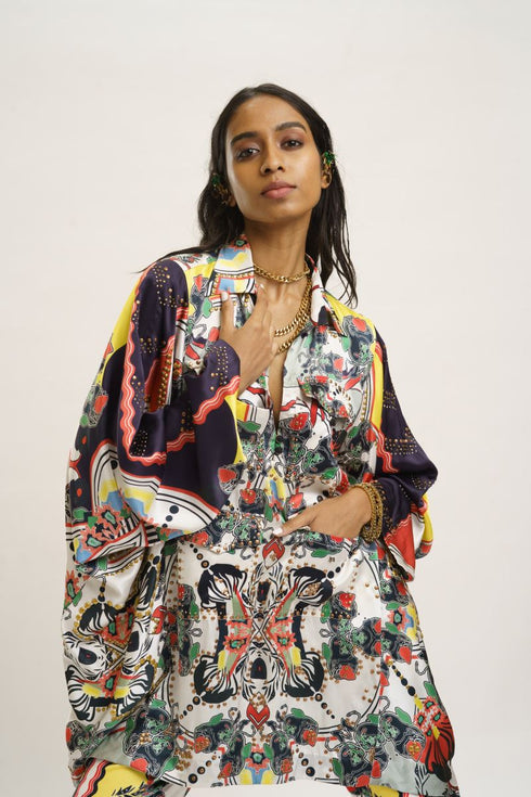 Multi color oversized safari shirt with pants