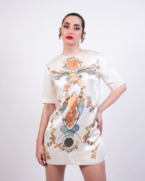 Multicolor printed satin silk dress