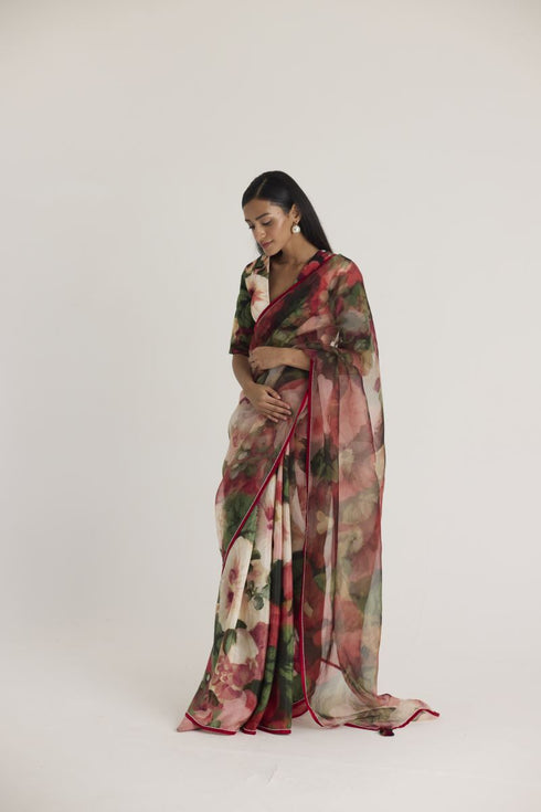 Multi color scarlett silk organza sari