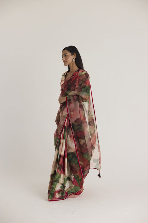 Multi color scarlett silk organza sari