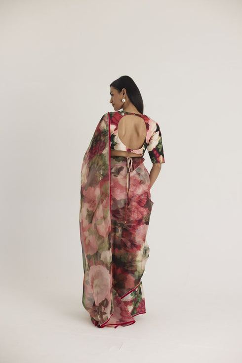 Multi color scarlett silk organza sari