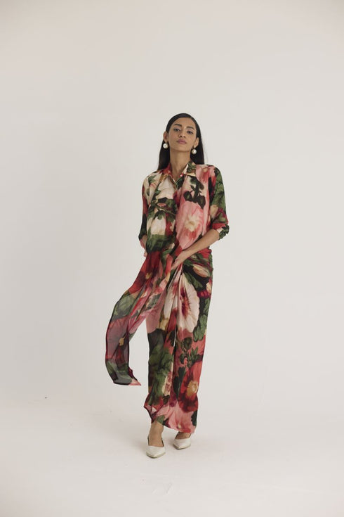 Multi color scarlett tie-up top & skirt set