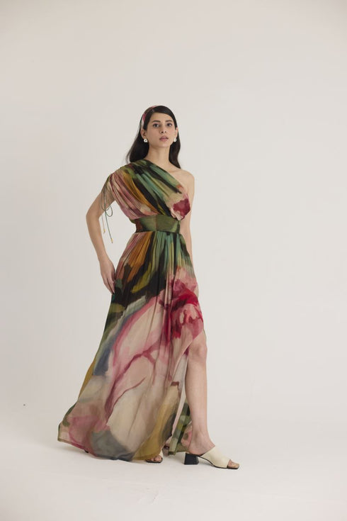 Multi color tilly one shoulder dress