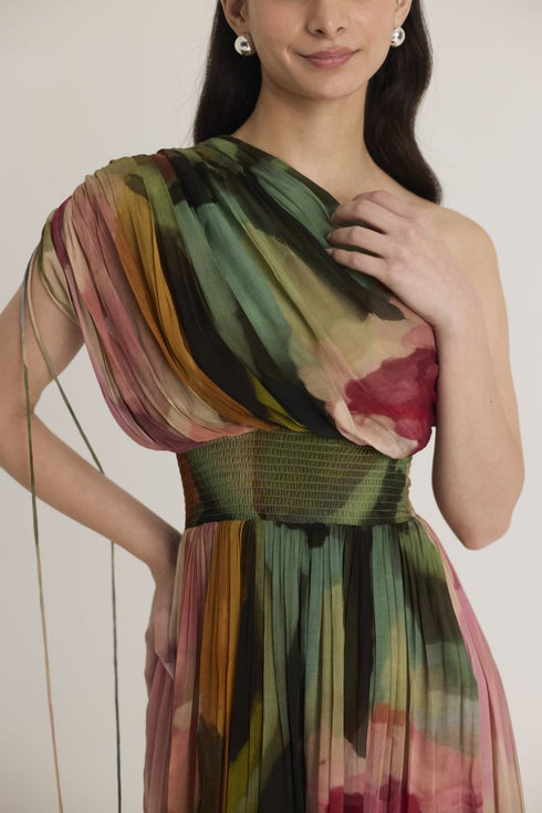 Multi color tilly one shoulder dress
