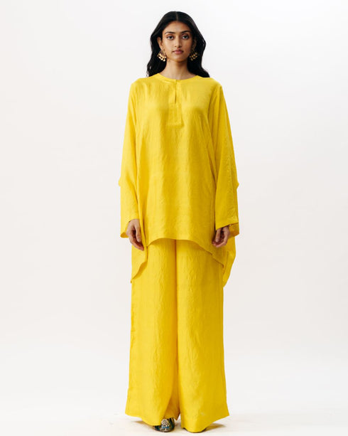 Mustard boxy kurta with trouser set
