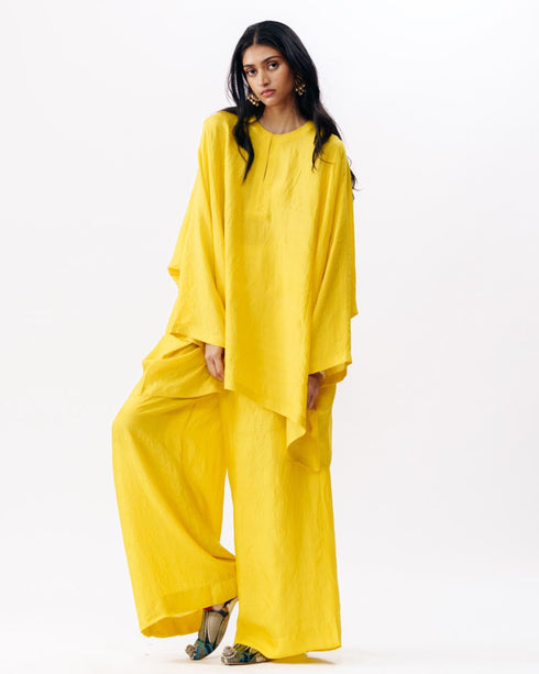 Mustard boxy kurta with trouser set