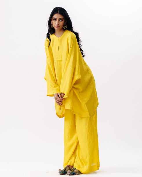 Mustard boxy kurta with trouser set
