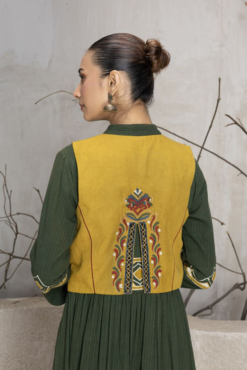 Mustard linen embroidered koti jacket