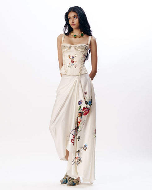 Ivory chikankari corset and trouser set