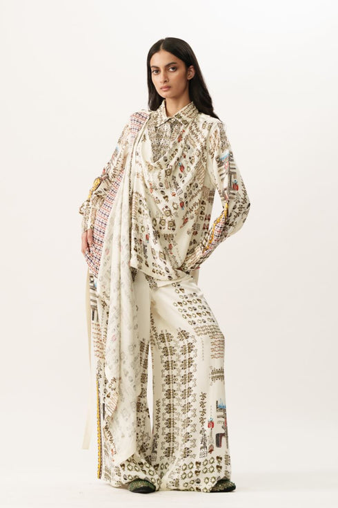 Muticolor draped top with broad pants