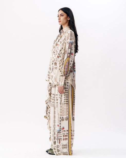 Muticolor draped top with broad pants