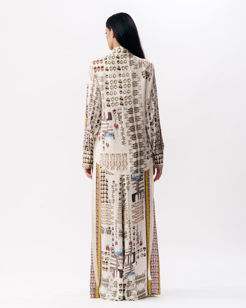 Muticolor draped top with broad pants