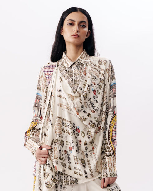 Muticolor draped top with broad pants