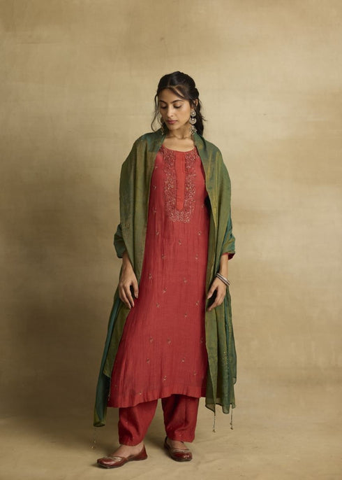 Naira brick rust kurta set