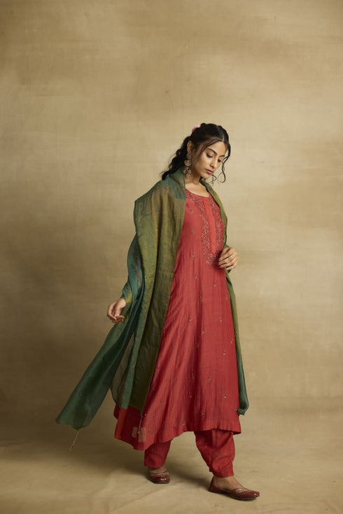Naira brick rust kurta set