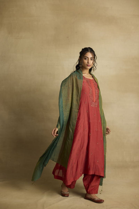 Naira brick rust kurta set