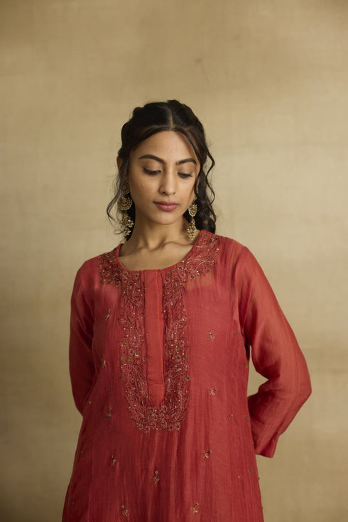 Naira brick rust kurta set