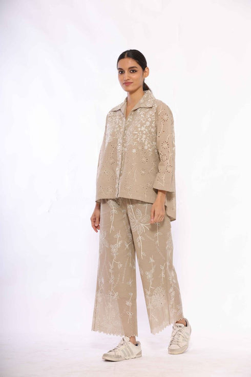 Natural cutwork embroidered handloom cotton top