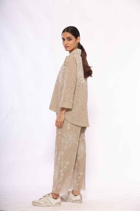 Natural cutwork embroidered handloom cotton top