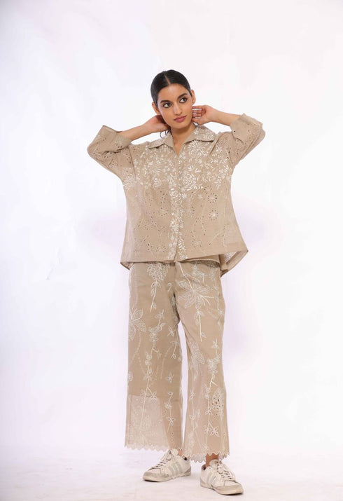 Natural cutwork embroidered handloom cotton top