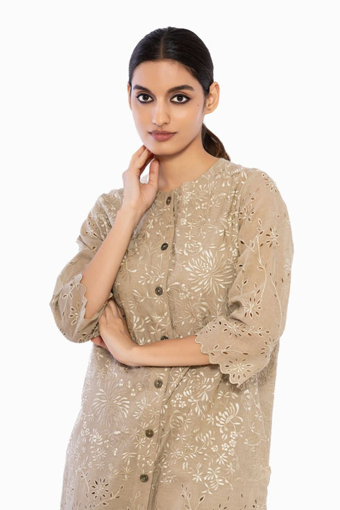 Natural cutwork handloom cotton tunic