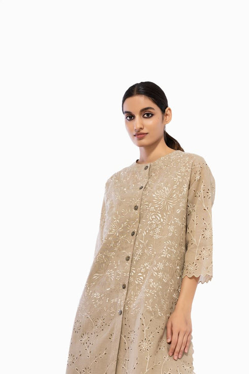 Natural cutwork handloom cotton tunic