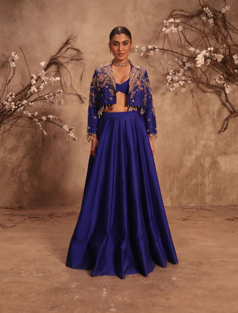 Nazakat blue jacket style lehenga set
