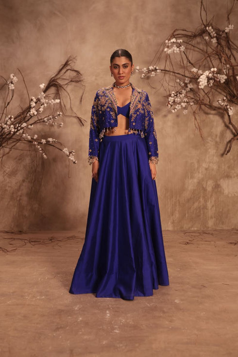 Nazakat blue jacket style lehenga set