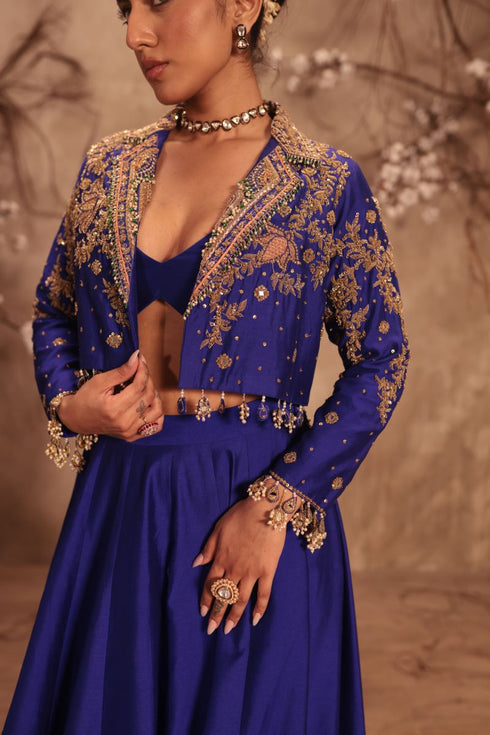 Nazakat blue jacket style lehenga set