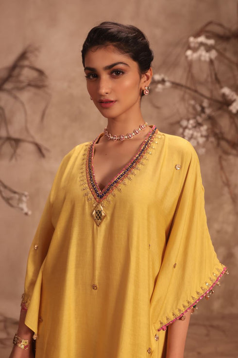 Nazakat dark yellow kaftan set